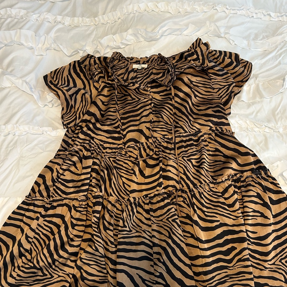 Entro Zebra Print Casual Dress - Brown and Black